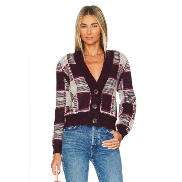 MOTHER alpaca blend Slim Low cropped plaid cardigan - Picture 1 of 6